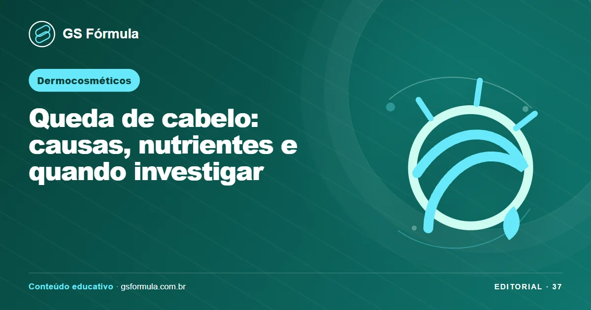 Ilustração editorial sobre Queda de cabelo: causas, nutrientes e quando investigar