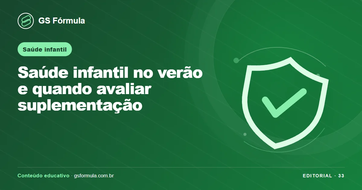 Ilustração editorial sobre Saúde infantil no verão e quando avaliar suplementação