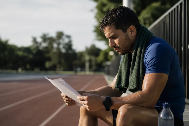 Atleta concentrado em recuperação e planejamento